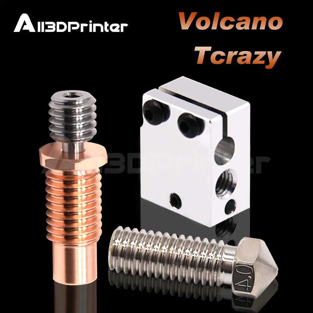 3D Printer T-Volcano Copper Nozzle Aluminum Volcano Heat Block All Metal V6-TCrazy Heat Break Titanium Set For E3D V6 HOTEND
3D Printer T-Volcano Copper Nozzle Aluminum Volcano Heat Block All Metal V6-TCrazy Heat Break Titanium Set For E3D V6 HOTEND