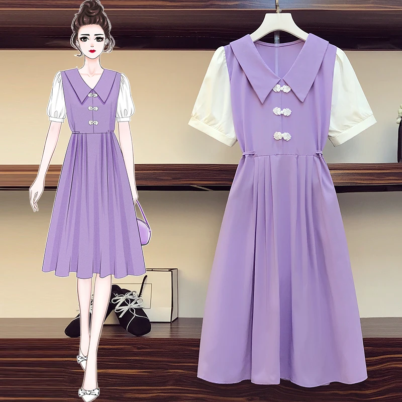 4XL Plus Size Women Chinese Vintage Cheongsam Dress Summer 2021 Puff Short Sleeve Patchwork High Waist A-Line Dresses Purple
4XL Plus Size Women Chinese Vintage Cheongsam Dress Summer 2021 Puff Short Sleeve Patchwork High Waist A-Line Dresses Purple