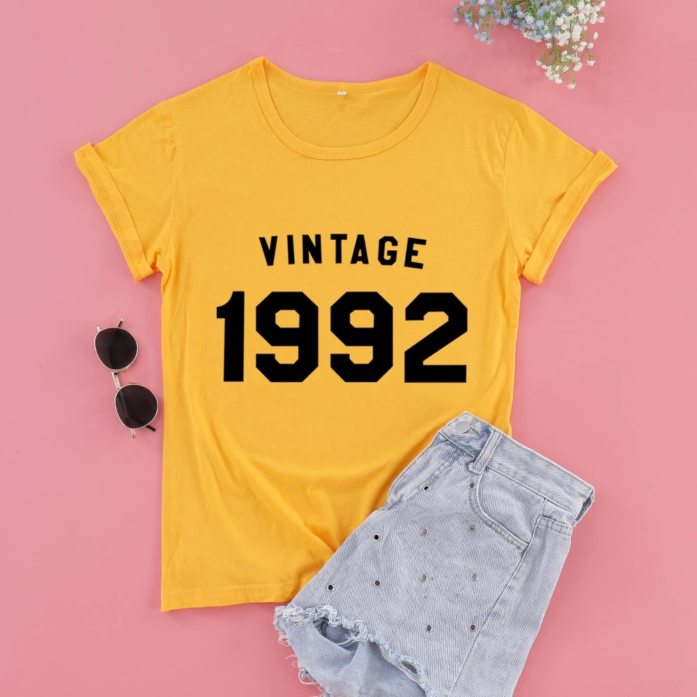 Vintage 1992 Tees 29th Birthday Party Shirts Women Polyester O Neck Shirt Fashion Print T-shirt Short Sleeve Female Tops TX5915
Vintage 1992 Tees 29th Birthday Party Shirts Women Polyester O Neck Shirt Fashion Print T-shirt Short Sleeve Female Tops TX5915