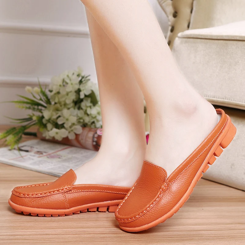 Women Flat Shoes Cow Leather Loafers Slip on Ballet Flats Comfort Soft Ladies Orange Blue White EUR Size 34-43 | Обувь