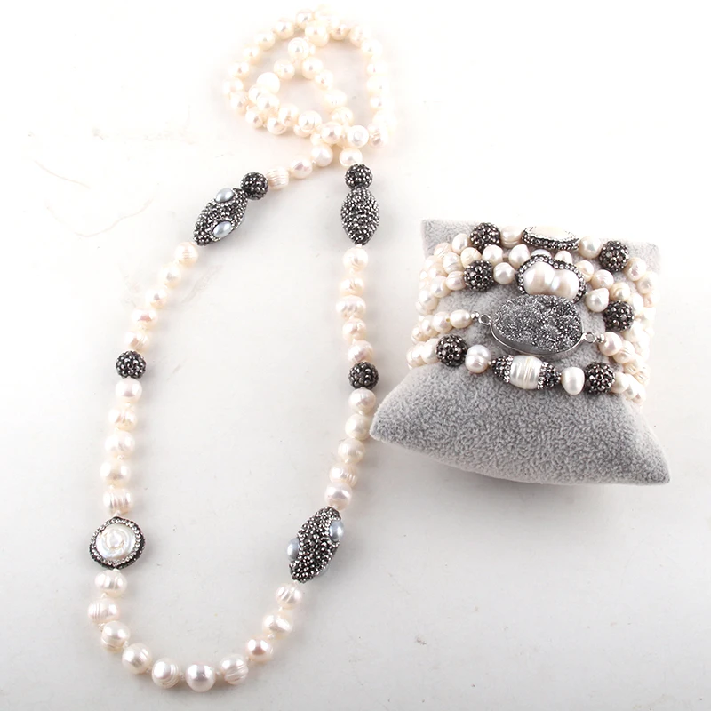 MD Fashion Jewelry Set Pearl Beads Knotted Handmake Paved Freshwater Pearl Necklace and Bracelet Set For Women Jewelry
MD Fashion Jewelry Set Pearl Beads Knotted Handmake Paved Freshwater Pearl Necklace and Bracelet Set For Women Jewelry