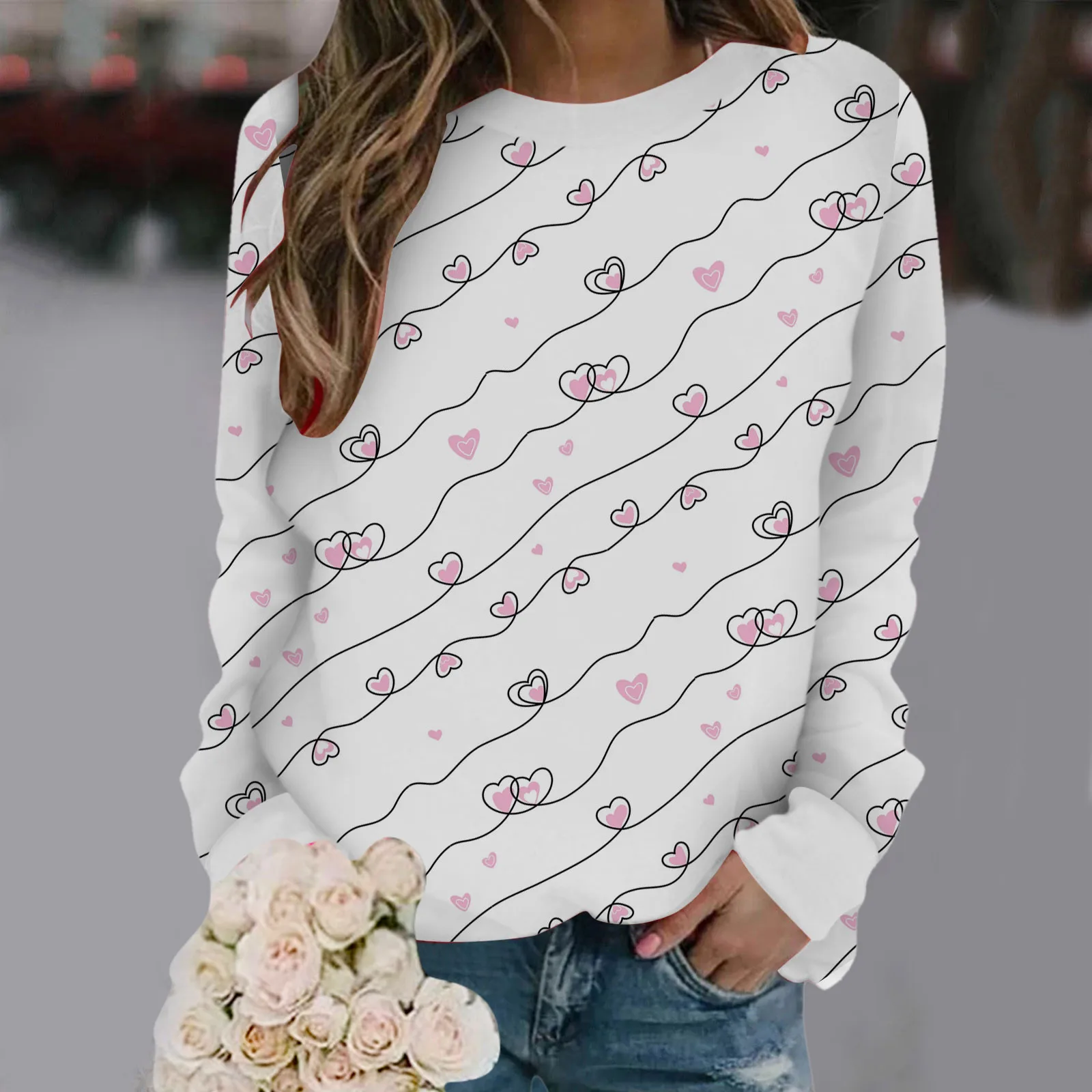 Women's Heart Print Sweatshirt Pullover Spring Crewneck Long Sleeve Stripe Casual Loose Female White Blouse Sudadera Mujer
Women's Heart Print Sweatshirt Pullover Spring Crewneck Long Sleeve Stripe Casual Loose Female White Blouse Sudadera Mujer