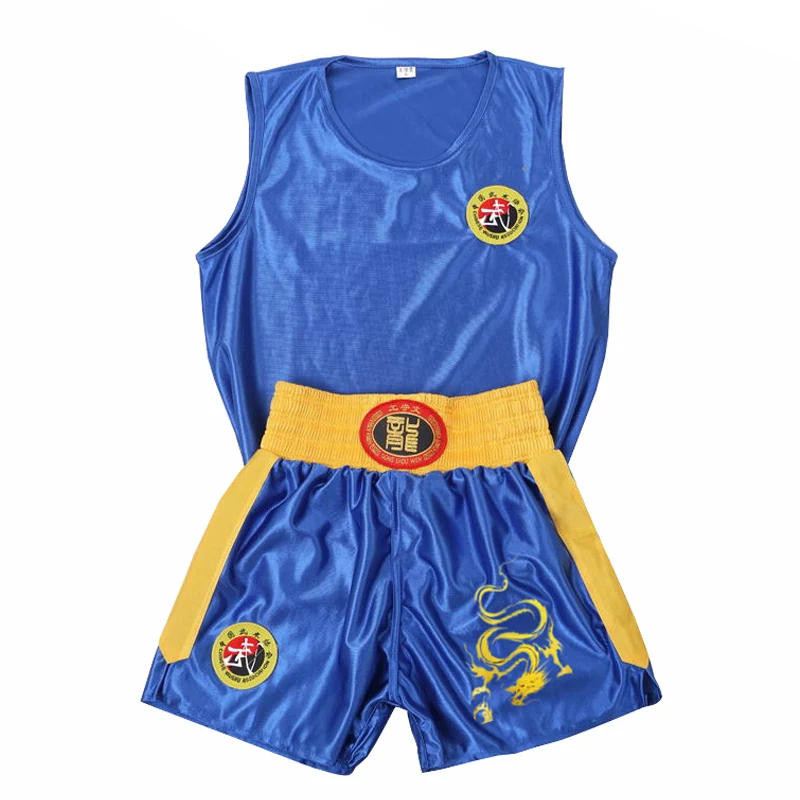 

Unisex Bruce Lee Wushu Clothing Kung Fu Uniform Sanda Wu Shu Clothes Martial Arts Set Boxing Shorts Suit With Embroidered Dragon