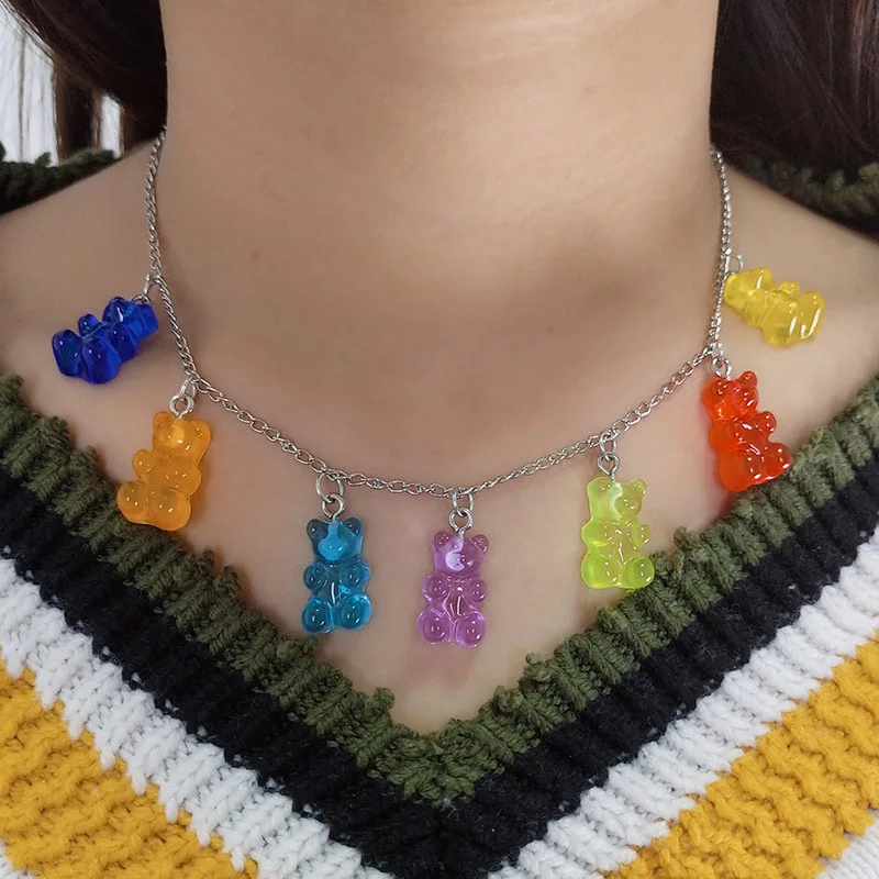 Punk Rainbow Cute Jelly Bear Gummy Necklaces Women Hip Hop Resin Stainless Steel Chain Accessories Jewelry Party Gifts
Punk Rainbow Cute Jelly Bear Gummy Necklaces Women Hip Hop Resin Stainless Steel Chain Accessories Jewelry Party Gifts