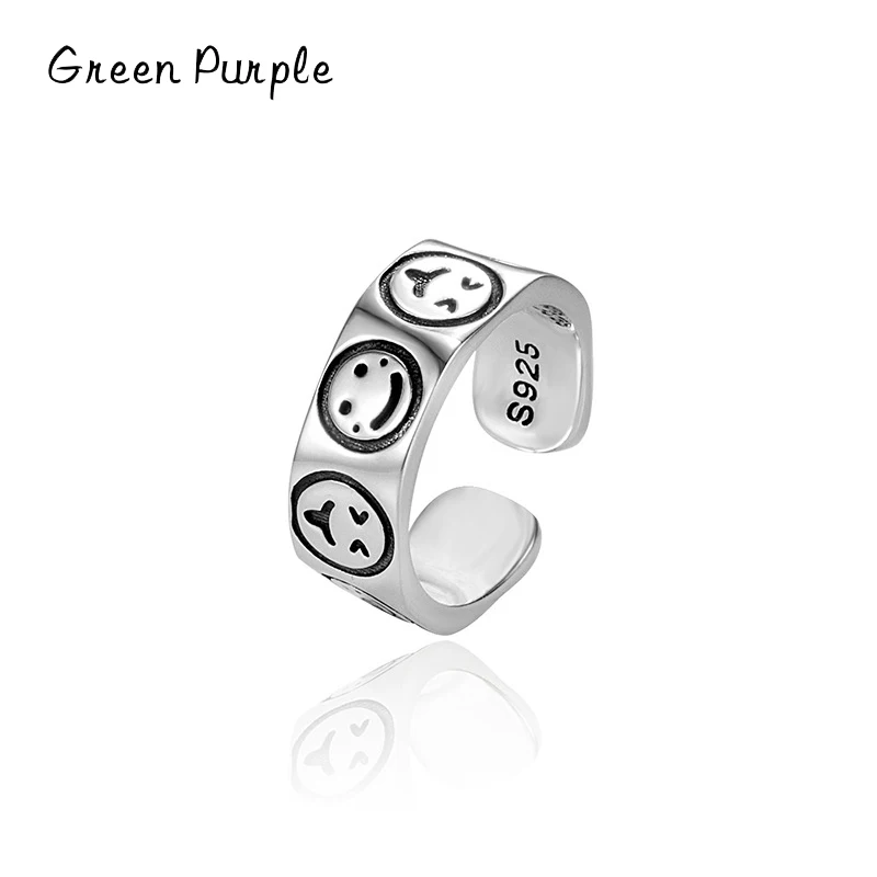 GREEN PURPLE %100 925 Sterling Silver Rock Smiley Face Open Adjustable Finger Rings for Women Simple Ring Fine Jewelry Girl Gift
GREEN PURPLE %100 925 Sterling Silver Rock Smiley Face Open Adjustable Finger Rings for Women Simple Ring Fine Jewelry Girl Gift