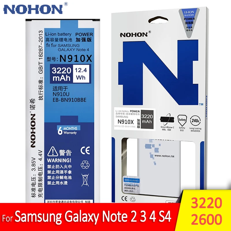

Original NOHON Battery For Samsung Galaxy Note 2 3 4 S4 Note2 N7100 Note3 NFC N9000 Note4 N9100 N910X Real High Capacity Bateria