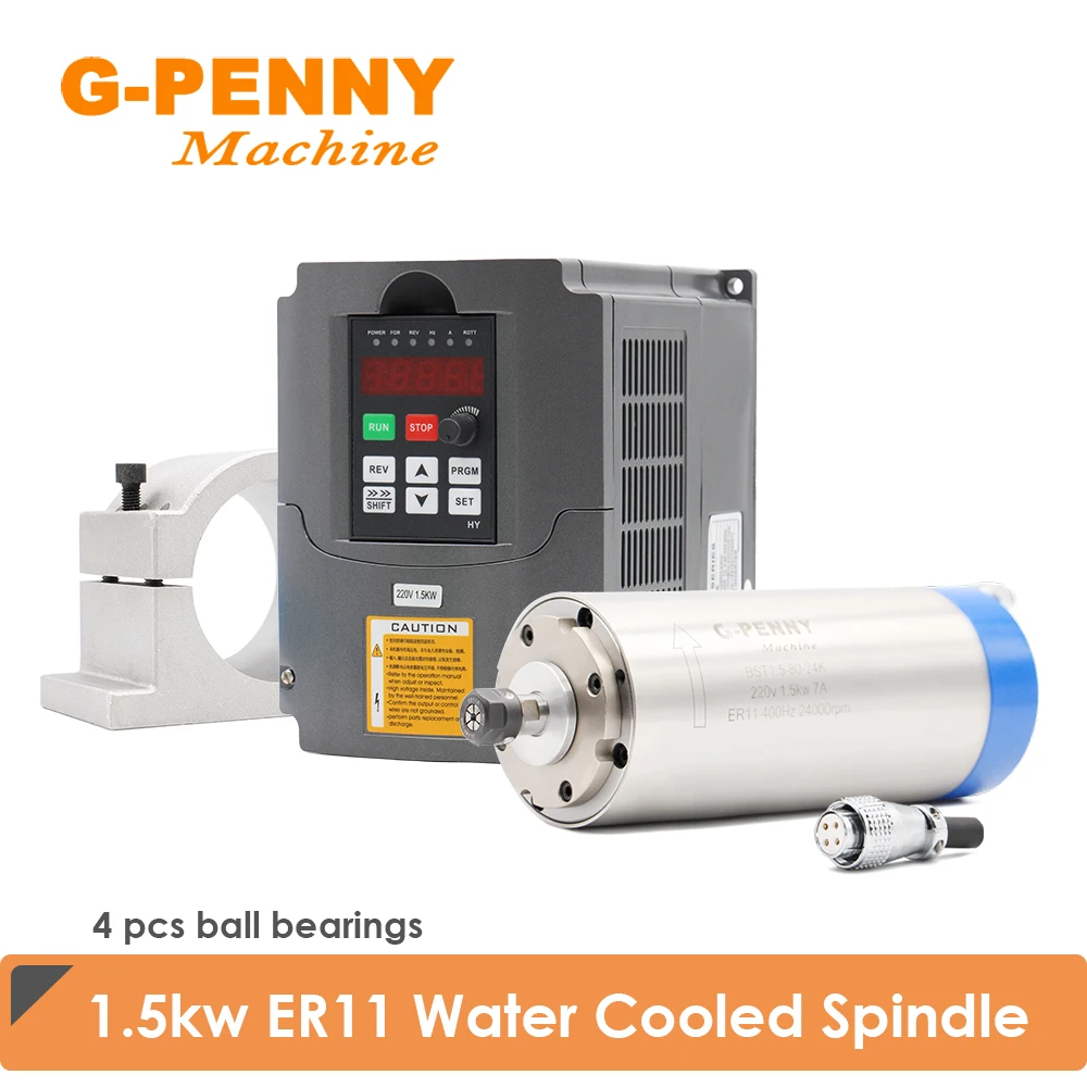 1.5KW ER11 Water Cooled Spindle motor 220v/380v 80*200mm 4 pcs Bearing & 1.5KW Huanyang Inverter / VFD & 80mm Spindle Bracket
1.5KW ER11 Water Cooled Spindle motor 220v/380v 80*200mm 4 pcs Bearing & 1.5KW Huanyang Inverter / VFD & 80mm Spindle Bracket