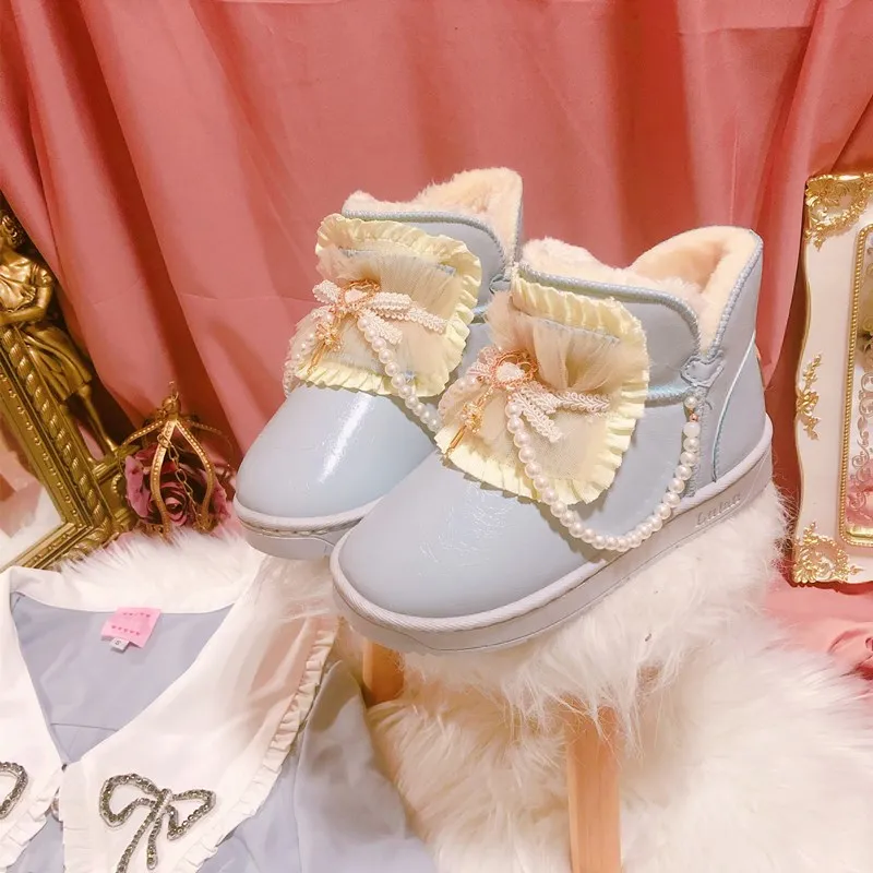 Winter Women's Ankle Snow Boots Flat Warm Shoes Flat Plush Lining Bowknot Beading Sweet Sky Blue B122
Winter Women's Ankle Snow Boots Flat Warm Shoes Flat Plush Lining Bowknot Beading Sweet Sky Blue B122