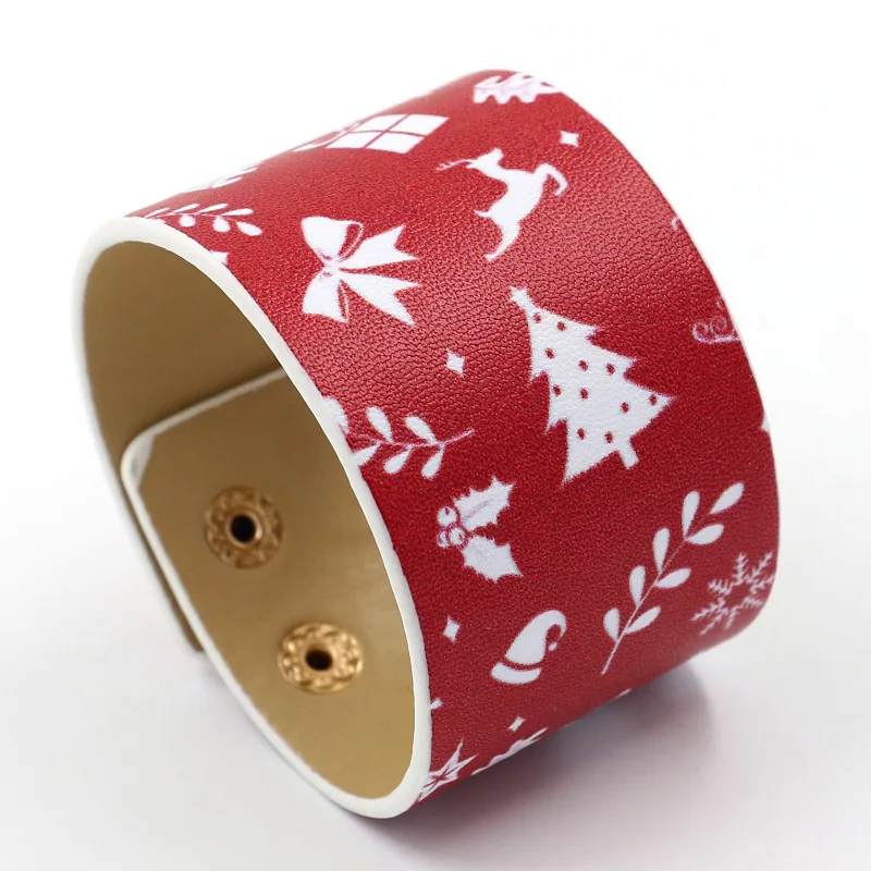 Trendy Women Christmas Pattern Wide PU Leather Bracelet with Button Clasp Ladies Classic Fashion Jewelry Gift
Trendy Women Christmas Pattern Wide PU Leather Bracelet with Button Clasp Ladies Classic Fashion Jewelry Gift