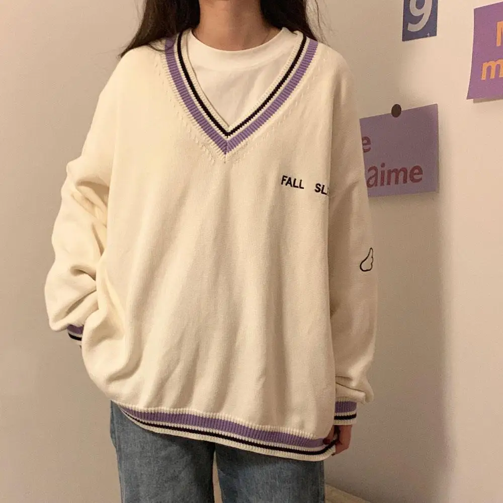Sweaters Women Pullover Letter Print Chic V-neck Casual Oversize Hoodies Sweater Preppy Lady Knitwear all-match Ins Outwear
Sweaters Women Pullover Letter Print Chic V-neck Casual Oversize Hoodies Sweater Preppy Lady Knitwear all-match Ins Outwear