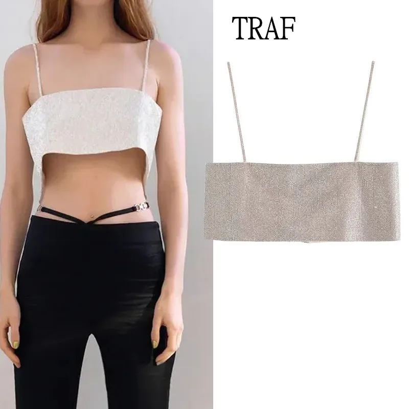 Женский укороченный топ с блестками, без рукавов, с открытой спиной
Женский укороченный топ с блестками, без рукавов, с открытой спиной