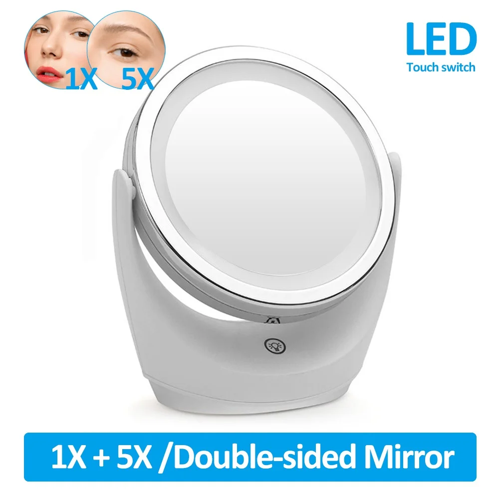 

Makeup Double-Sided Mirror With LED Light 1X/5X Magnification Cosmetic Mirror USB Rechargeable 360 Degree Vanity Make up Mirrors