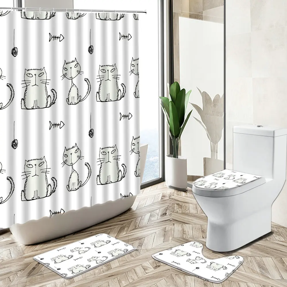 Cat Shower Curtain Cartoon Black White Animals Home Non-Slip Pedestal Rug Toilet Cover Kids Baby Bathroom Deco Set Holiday Gift
Cat Shower Curtain Cartoon Black White Animals Home Non-Slip Pedestal Rug Toilet Cover Kids Baby Bathroom Deco Set Holiday Gift