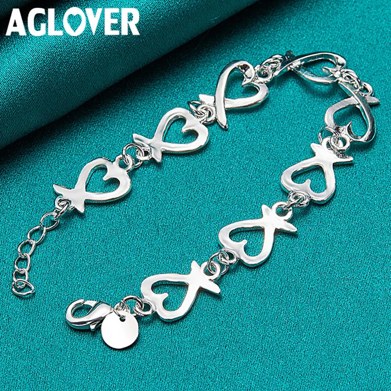 AGLOVER 925 Sterling Silver Heart-Shaped Kelp Chain Bracelet For Women Fashion Engagement Wedding Party Jewelry Gift
AGLOVER 925 Sterling Silver Heart-Shaped Kelp Chain Bracelet For Women Fashion Engagement Wedding Party Jewelry Gift
