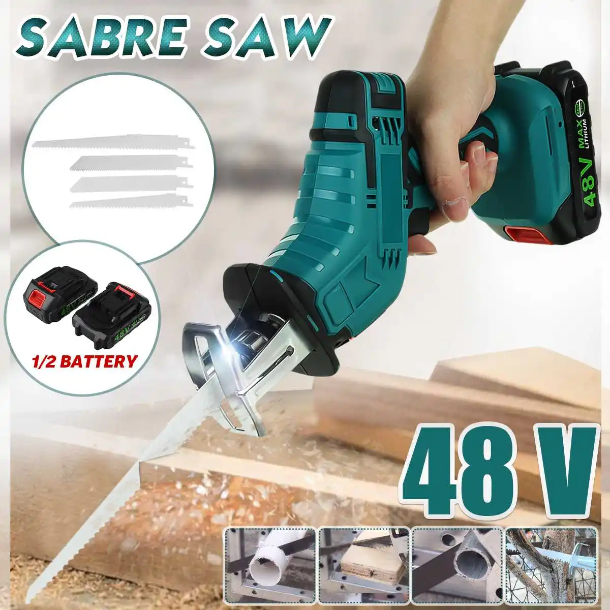 48V Cordless Reciprocating Saw With Battery & Saw Blade Electric Saw Saber Saw for Metal Wood Cutting
48V Cordless Reciprocating Saw With Battery & Saw Blade Electric Saw Saber Saw for Metal Wood Cutting