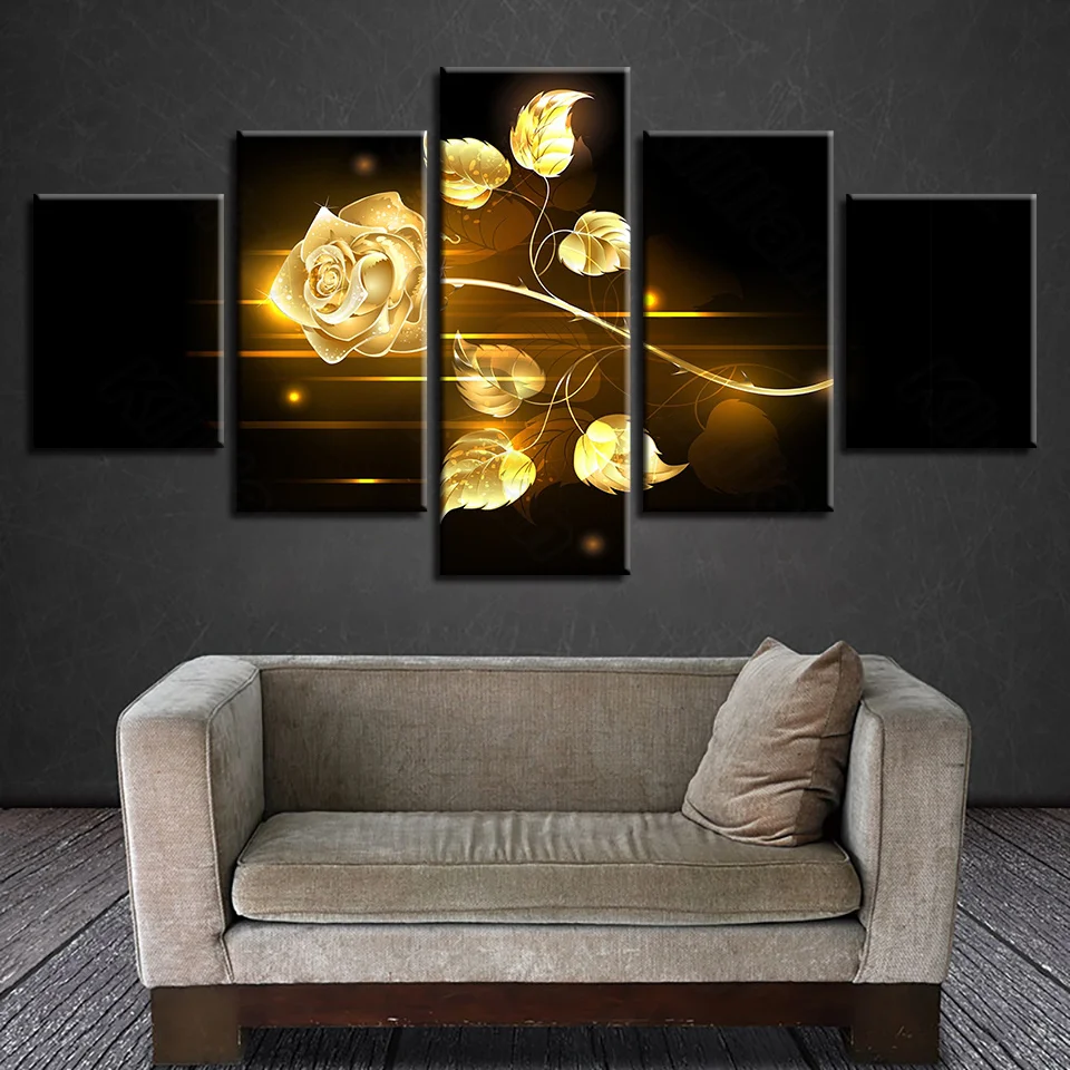 Modern Style Murals Canvas Painting Bed Home Decoration Prints 5 Pieces Golden Rose In The Dark Living Room Wall Mural
Modern Style Murals Canvas Painting Bed Home Decoration Prints 5 Pieces Golden Rose In The Dark Living Room Wall Mural