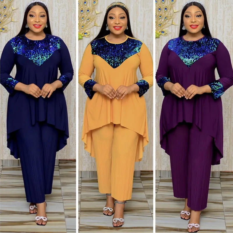 2 Piece Set Africa Clothes African New Dashiki Fashion Sequins Suit Top Trousers Super Elastic Party For Women Outfits 2021
2 Piece Set Africa Clothes African New Dashiki Fashion Sequins Suit Top Trousers Super Elastic Party For Women Outfits 2021