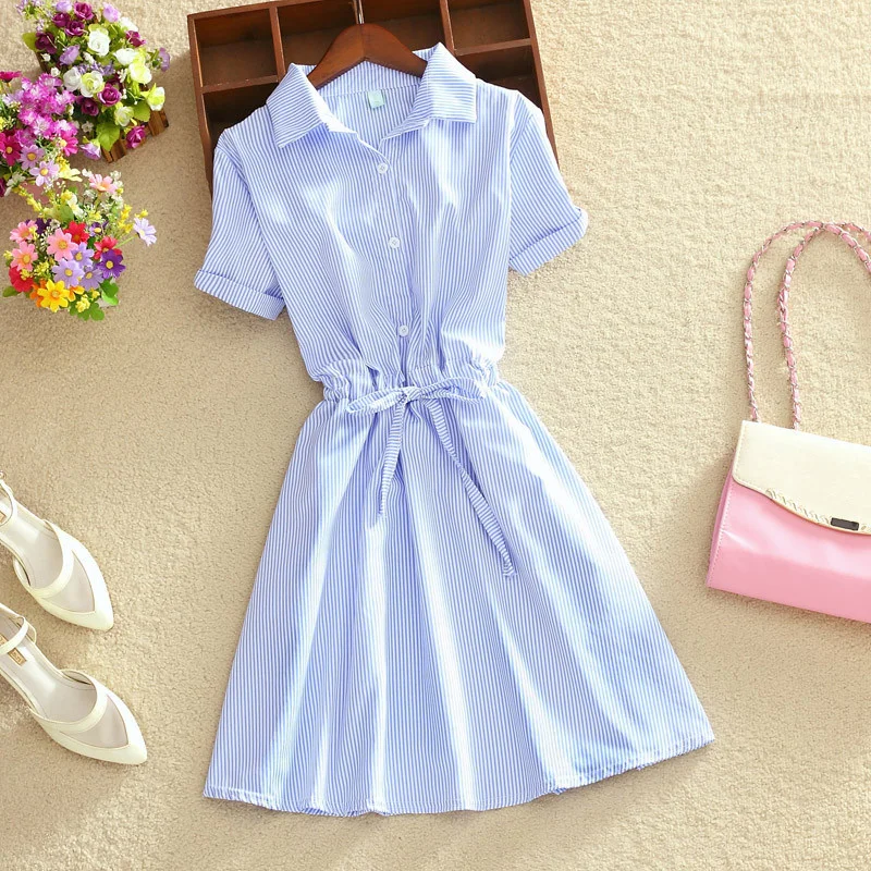 Classy summer social shirt, cotton-stripped blue shirt with work collar, women's dresses, 2021
Classy summer social shirt, cotton-stripped blue shirt with work collar, women's dresses, 2021