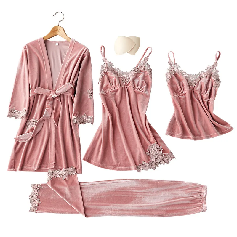 Velvet 4PCS Pajamas Set For Women Lace Patchwork Sleepwear Home Clothing Soft Pijamas Suit Nightwear Velour Shirt&pants
Velvet 4PCS Pajamas Set For Women Lace Patchwork Sleepwear Home Clothing Soft Pijamas Suit Nightwear Velour Shirt&pants