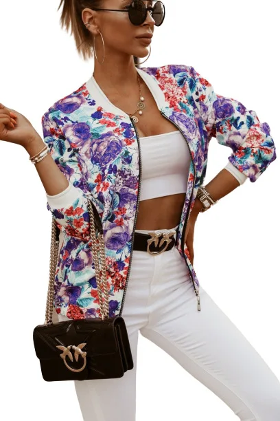 Women coat floral Printed Bomber Jacket Casual Zip Up Long Sleeve Slim Coat Outerwear Stand Collar High elasticity comfortable
Women coat floral Printed Bomber Jacket Casual Zip Up Long Sleeve Slim Coat Outerwear Stand Collar High elasticity comfortable
