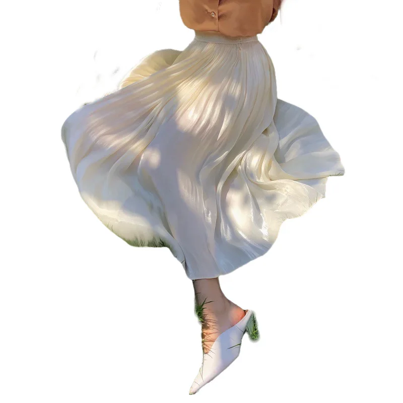 FINEWORDS Summer Beige Elegant Satin Pleated Skirt Bright Silk High Waist A Line Skirts Korean Vintage Harajuku Long Swing Skirt
FINEWORDS Summer Beige Elegant Satin Pleated Skirt Bright Silk High Waist A Line Skirts Korean Vintage Harajuku Long Swing Skirt