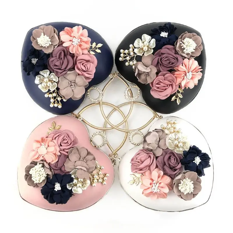 Women Floral Rhinestone Leather Clutch Shoulder Bags Heart Shaped Purse Evening Party Bridal Handbag 
Women Floral Rhinestone Leather Clutch Shoulder Bags Heart Shaped Purse Evening Party Bridal Handbag