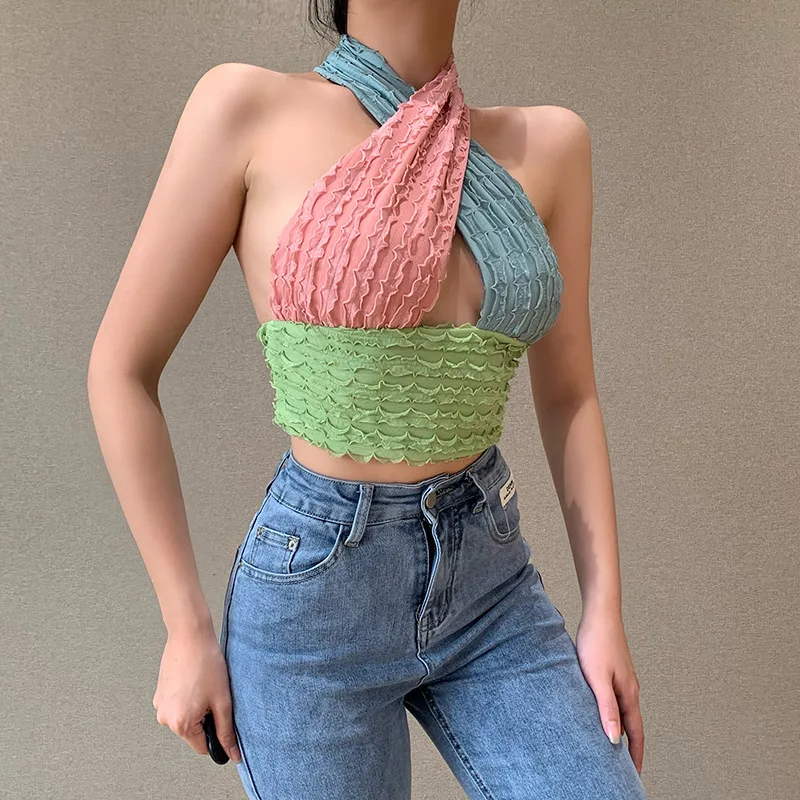 Women Halter V-neck Tank Tops Color Contrast Hollow Out Backless Slim Tanks Ladies Ruched Crop Top Sexy Party Clubwear Vest
Women Halter V-neck Tank Tops Color Contrast Hollow Out Backless Slim Tanks Ladies Ruched Crop Top Sexy Party Clubwear Vest