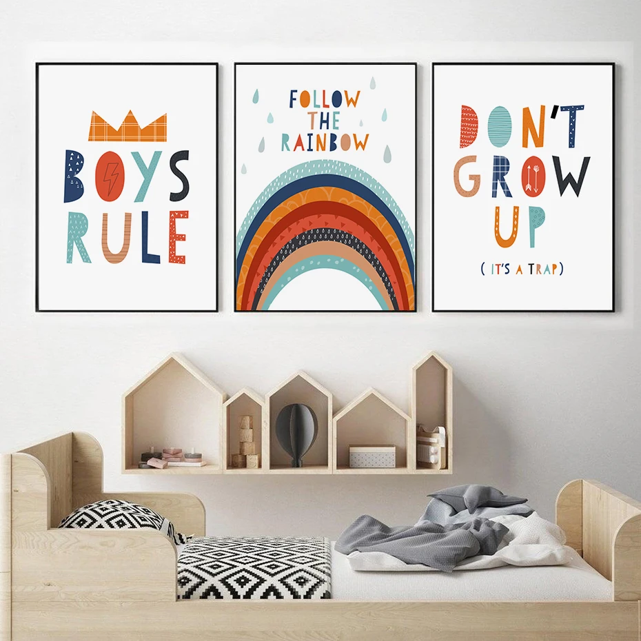 Boho Style Boys Rule Rainbow Baby Nursery Decor Canvas Paintings Wall Art Pictures for Kids Room Home Decorative No Frame
Boho Style Boys Rule Rainbow Baby Nursery Decor Canvas Paintings Wall Art Pictures for Kids Room Home Decorative No Frame