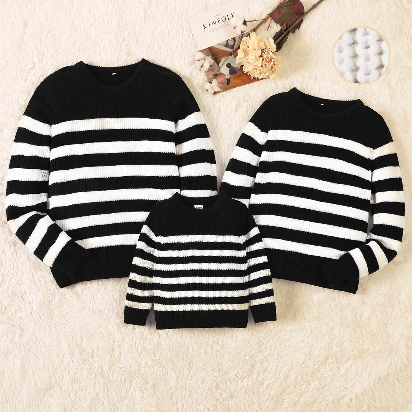 PatPat Family Matching Black and White Striped Long-sleeve Knitted Sweater Pullovers
PatPat Family Matching Black and White Striped Long-sleeve Knitted Sweater Pullovers