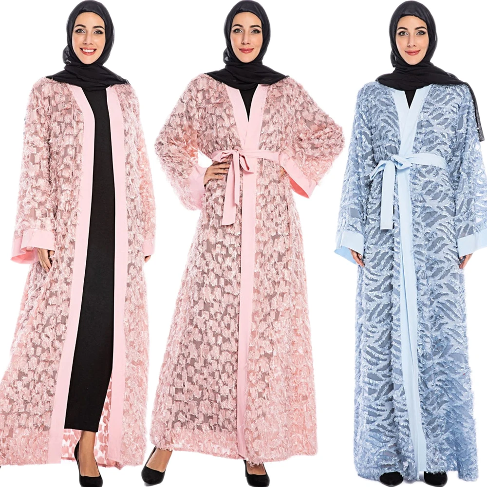 

Dubai Muslim Women Abaya Feather Arabic Kaftan Turkish Middle East Islamic Ramadan Maxi Robe Gown Islamic Clothing Caftan Party