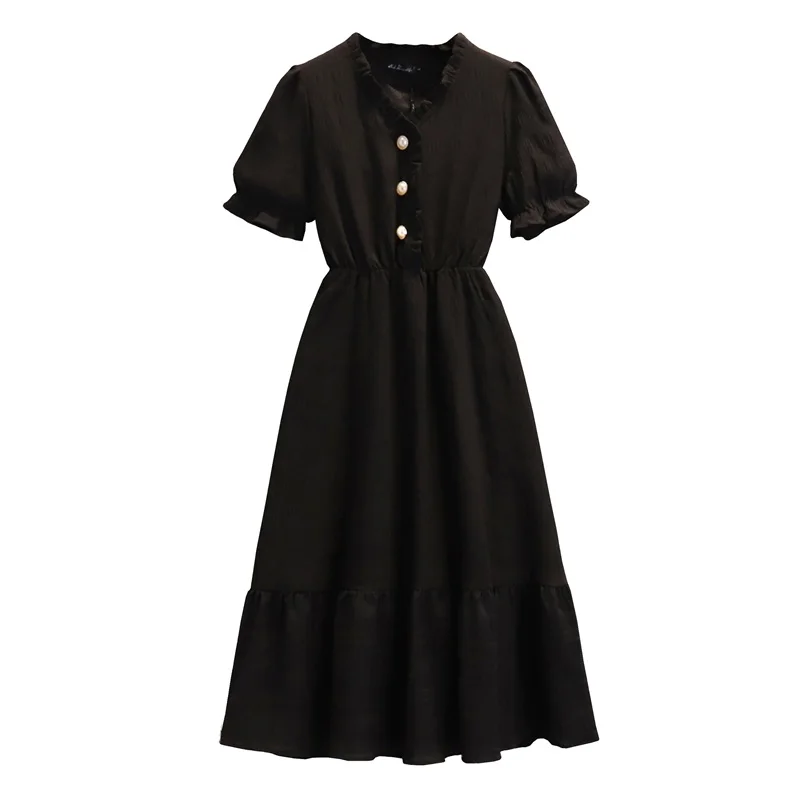 New Plus Size Sweet Woman Dress Summer French Style Ruffle Sleeve V Neck Button A-line Elastic High Waist OL Dresses Vestidos
New Plus Size Sweet Woman Dress Summer French Style Ruffle Sleeve V Neck Button A-line Elastic High Waist OL Dresses Vestidos