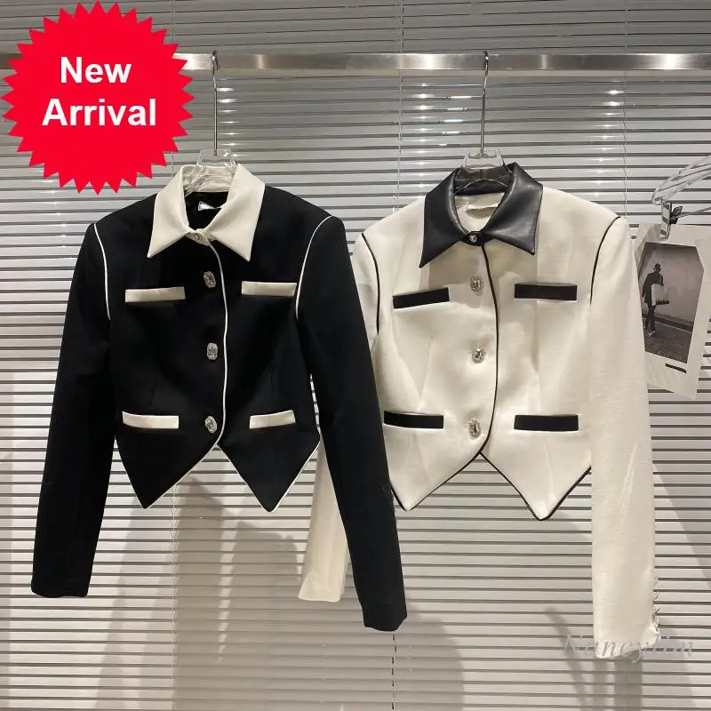 Женское короткое пальто, Новинка осени 2021, Однорядная деловая куртка контрастных цветов черного и белого цвета с пряжкой, Женская куртка
Женское короткое пальто, Новинка осени 2021, Однорядная деловая куртка контрастных цветов черного и белого цвета с пряжкой, Женская куртка