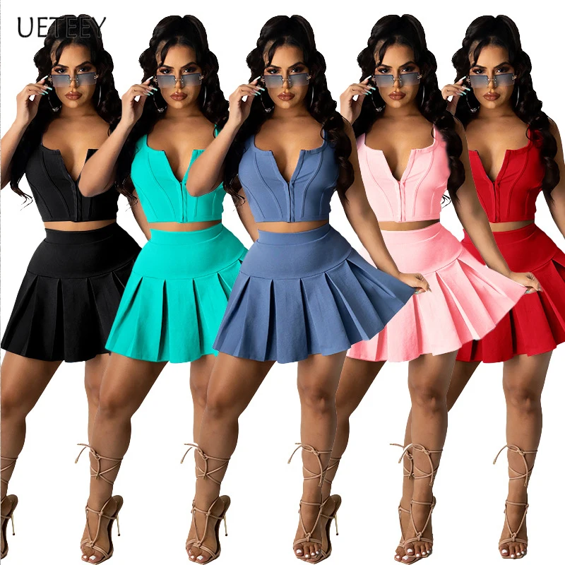 2021 new women's solid color sexy sleeveless vest pleated skirt suit multicolor two-piece suit shorts sets
2021 new women's solid color sexy sleeveless vest pleated skirt suit multicolor two-piece suit shorts sets