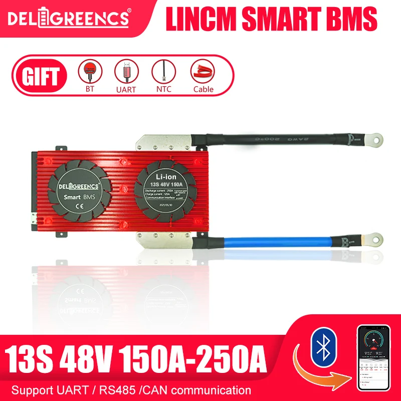 Умная BMS 13S 150A 200A 250A LiFePO4 батарея для 54 6 V аккумуляторной батареи с Bluetooth CAN communicatio UART