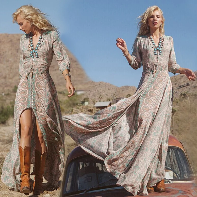 New Bohemian Summer Women Beach Chiffon Print Dress Female Fashion Deep V Neck Elastic Waist Belt Big Split Hem Maxi Dresses 3XL
New Bohemian Summer Women Beach Chiffon Print Dress Female Fashion Deep V Neck Elastic Waist Belt Big Split Hem Maxi Dresses 3XL