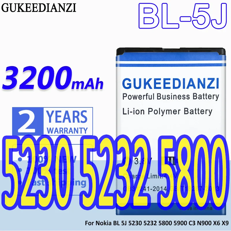 Аккумулятор GUKEEDIANZI большой емкости 3200 мАч для Nokia BL-5J 5230 5232 5800 C3 N900 X6 X9 BL 5J - купить