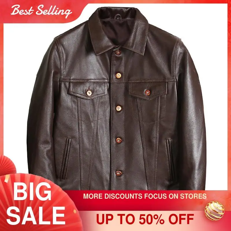 2021 Brown Casual Style Genuine Leather Jacket Men Single Breasted Large Size 4XL Real Natural Cowhide Spring Slim Fit Coat
2021 Brown Casual Style Genuine Leather Jacket Men Single Breasted Large Size 4XL Real Natural Cowhide Spring Slim Fit Coat