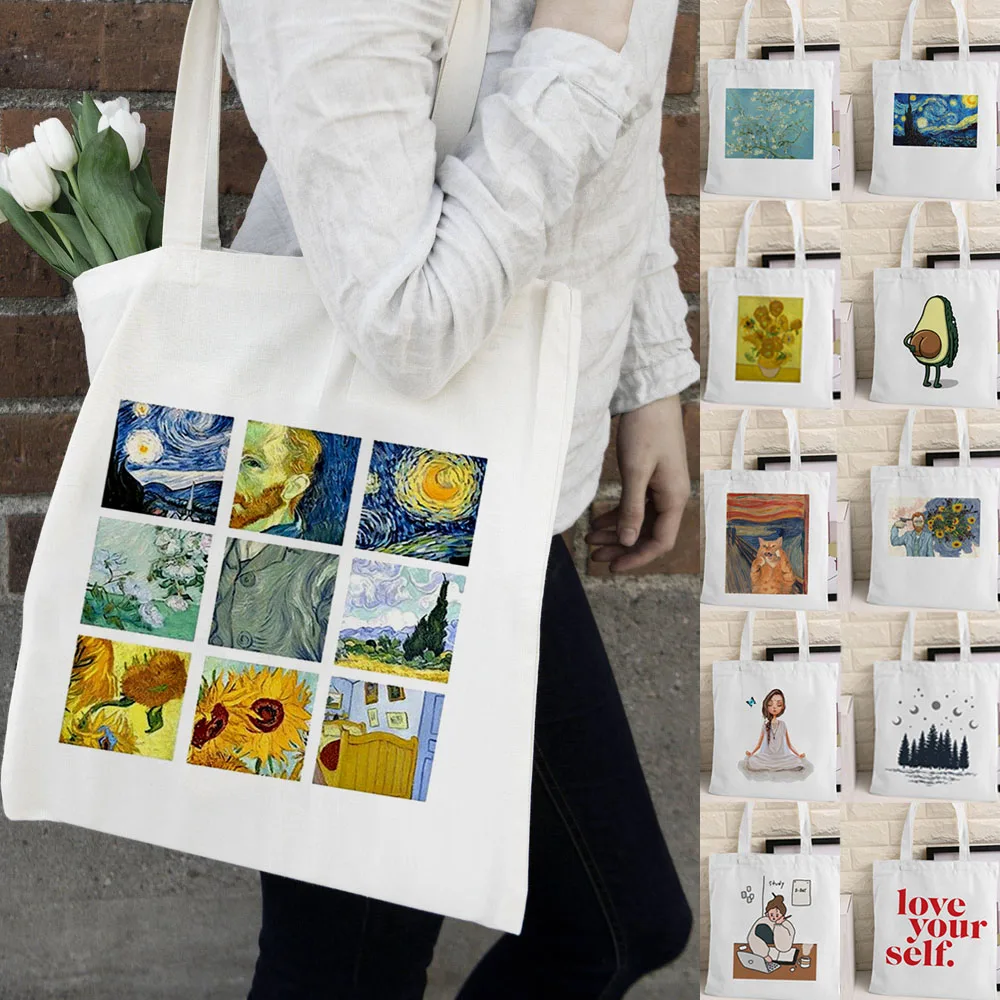 Women Van Gogh Shopping Cotton Canvas Shopper Bag Girl Harajuku 90s Y2K Classic Vintage Shoulder Handbag Female Bolsa Compra
Women Van Gogh Shopping Cotton Canvas Shopper Bag Girl Harajuku 90s Y2K Classic Vintage Shoulder Handbag Female Bolsa Compra