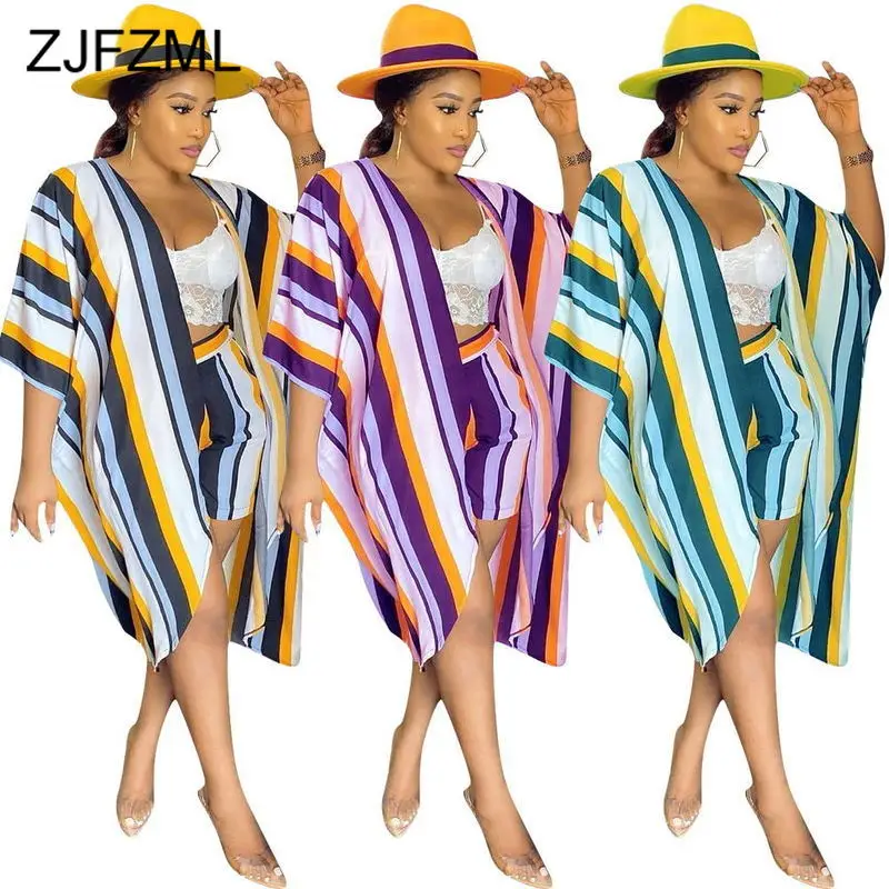 Striped Spliced 2 Piece Matching Set Women's Costumes Half Sleeve Loose Long Cardigan And Biker Short Sweatsuit Vintage Outfits
Striped Spliced 2 Piece Matching Set Women's Costumes Half Sleeve Loose Long Cardigan And Biker Short Sweatsuit Vintage Outfits