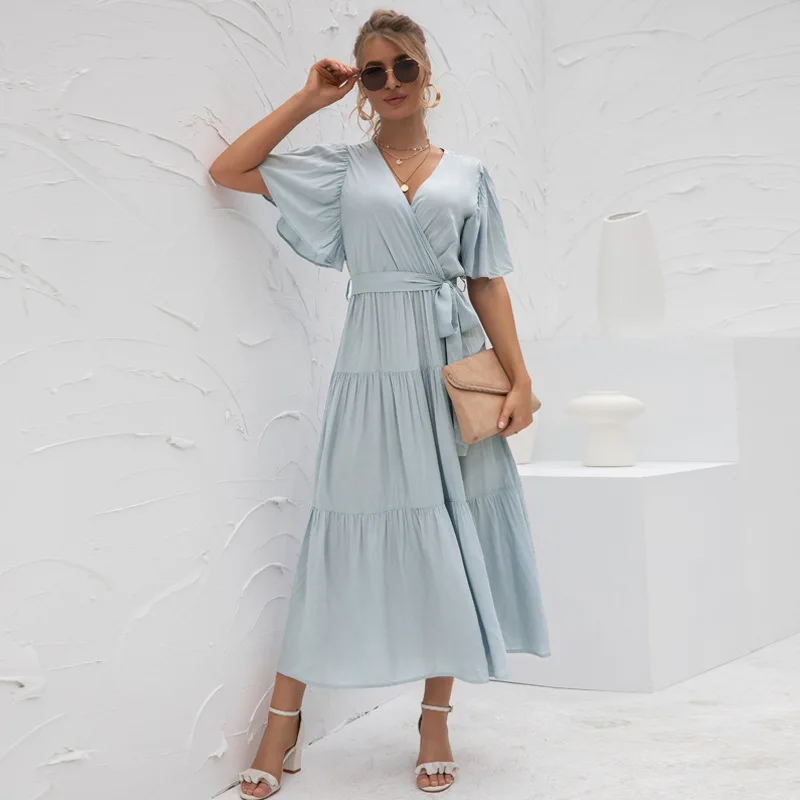 Summer Sexy V-neck Patchwork Long Dress Women Solid Color Short Sleeve Elegant Casual Lace Up Sashes Robe Maxi Party Vestidos
Summer Sexy V-neck Patchwork Long Dress Women Solid Color Short Sleeve Elegant Casual Lace Up Sashes Robe Maxi Party Vestidos