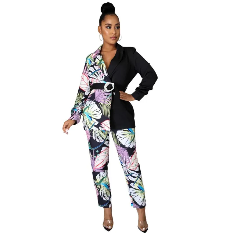 Blazer 2 Piece Pant Set Suits Women Full Sleeve Tops And Trousers Matching Set Autumn New Floral Print Splice Streetwear Outfits 
Blazer 2 Piece Pant Set Suits Women Full Sleeve Tops And Trousers Matching Set Autumn New Floral Print Splice Streetwear Outfits