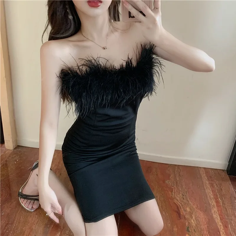 Feather Dress Black Feather Off Shoulder Flat Strapless Sexy Bodycorn Mini Dresses Party Club Evening Girls' Dresses
Feather Dress Black Feather Off Shoulder Flat Strapless Sexy Bodycorn Mini Dresses Party Club Evening Girls' Dresses