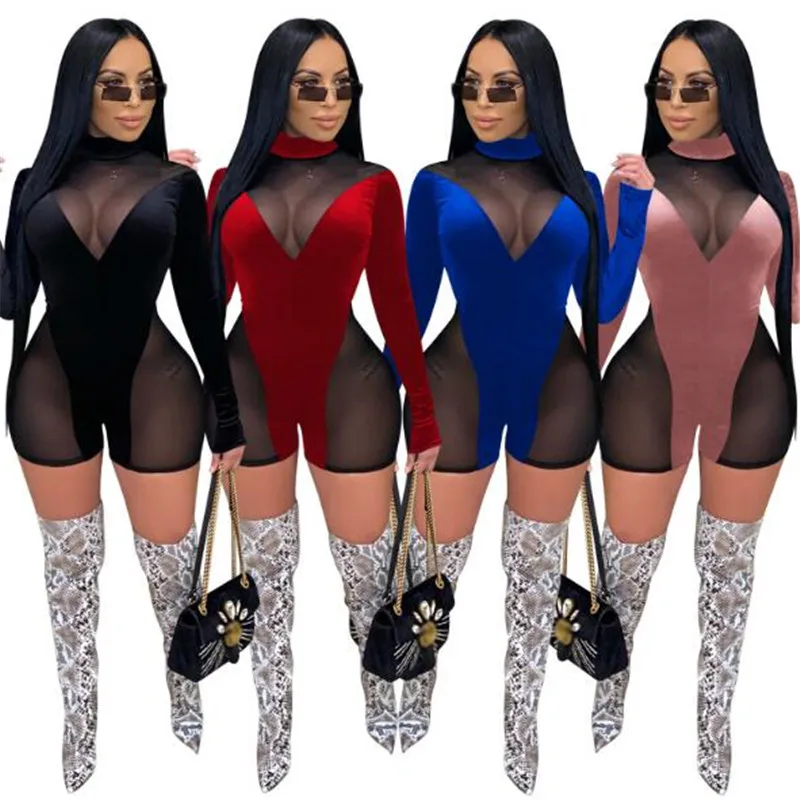 2021 New Sexy Women Mesh Patchwork Jumpsuit See Through Bodysuit One-piece Romper Beach Sport Playsuit Long Sleeve Velvet Romper
2021 New Sexy Women Mesh Patchwork Jumpsuit See Through Bodysuit One-piece Romper Beach Sport Playsuit Long Sleeve Velvet Romper