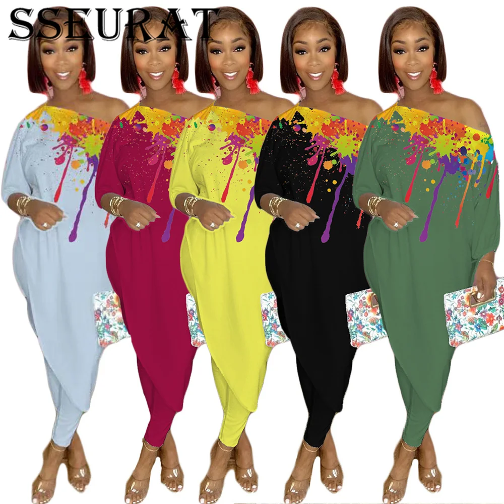 SSEURAT Women Set Print Full Batwing Sleeve Skew Collar Long Asymmetrical Tosp Skinny Pants Two Piece Set Tracksuit Oufit Fall
SSEURAT Women Set Print Full Batwing Sleeve Skew Collar Long Asymmetrical Tosp Skinny Pants Two Piece Set Tracksuit Oufit Fall