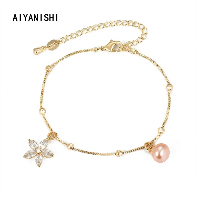 

AIYANISHI 18K Gold Filled Chain Bracelet for Girls Flower Stars Women Natural Freshwater Pearls Bracelets Jewelry Gift Wholesale