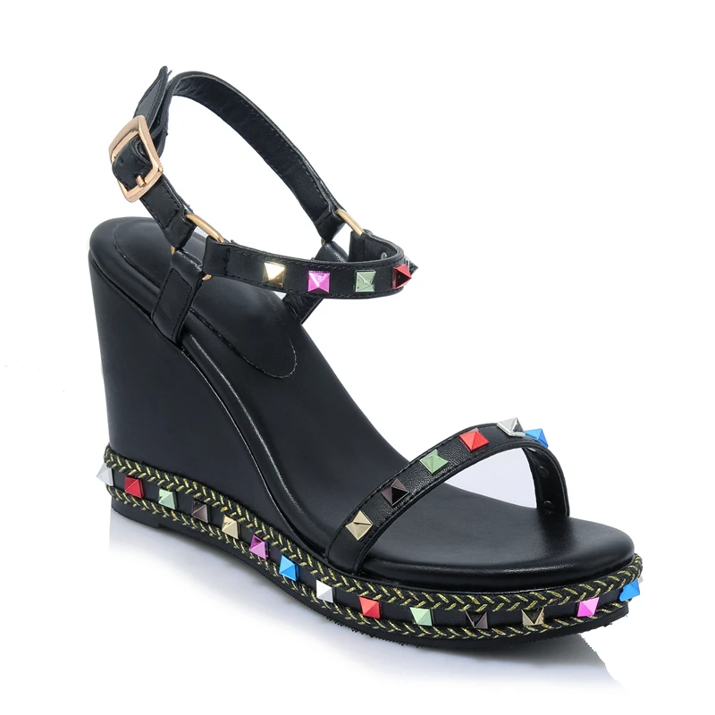 Hot Sale Summer Women Sandals Wedges High Heels Platform Rivets Shoes Woman Dress Party Wedding Gladiator Sandals Black Apricot 
Hot Sale Summer Women Sandals Wedges High Heels Platform Rivets Shoes Woman Dress Party Wedding Gladiator Sandals Black Apricot