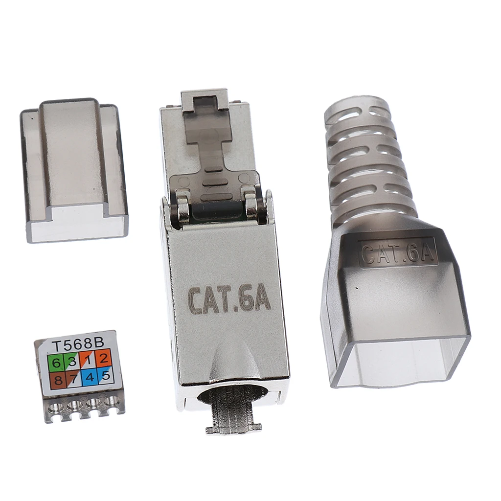 CAT6A RJ45 Termination Plug Network Connector Modular Plugs Shielded Connectors Ethernet Cable Adapter Metal Shielded Shell
CAT6A RJ45 Termination Plug Network Connector Modular Plugs Shielded Connectors Ethernet Cable Adapter Metal Shielded Shell