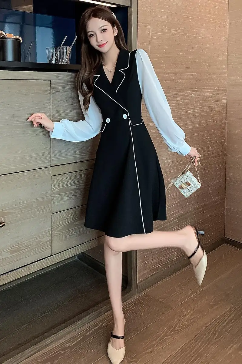 COIGARSAM Fashion Patchwork Women one-piece dress korean New High Waist Dresses Black 6126
COIGARSAM Fashion Patchwork Women one-piece dress korean New High Waist Dresses Black 6126