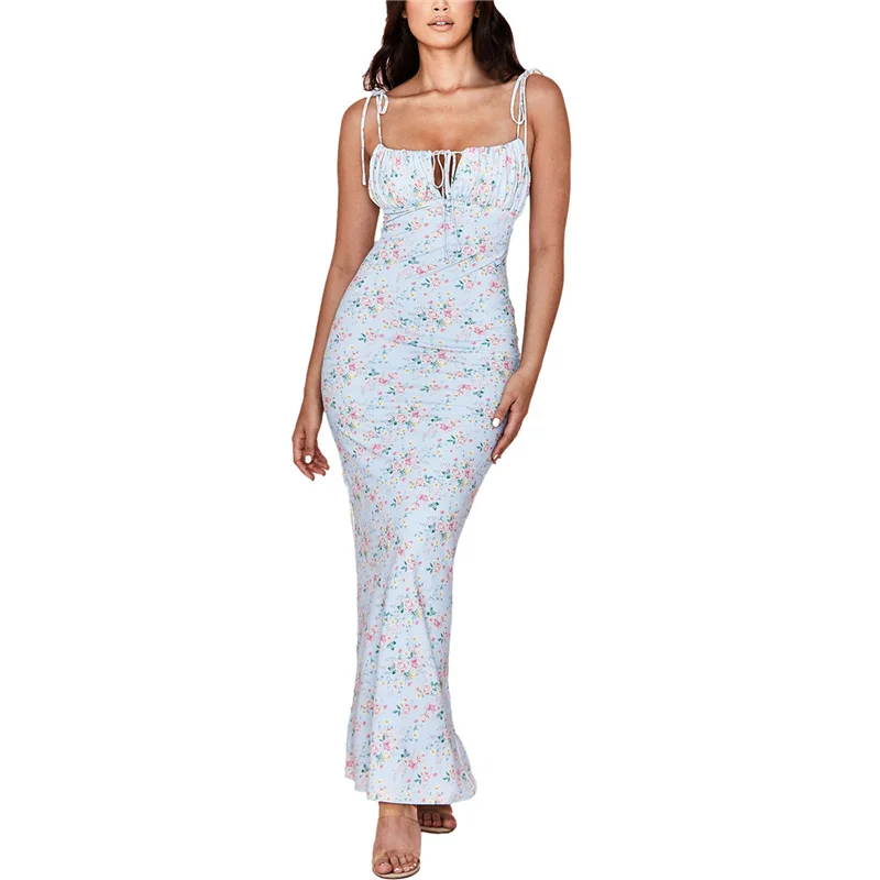 Casual Women's Dresses Summer Braces Dress Floral Tied Spaghetti Strap Sleeveless Full-Length Fishtail Slip Dress Ladies Clothes
Casual Women's Dresses Summer Braces Dress Floral Tied Spaghetti Strap Sleeveless Full-Length Fishtail Slip Dress Ladies Clothes