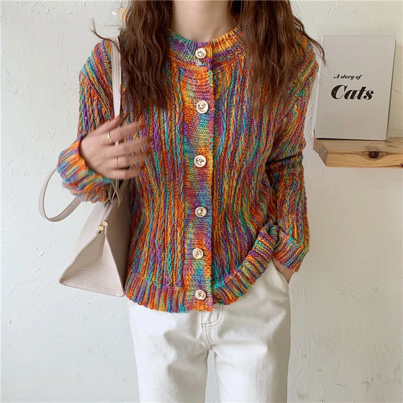 Harajuku Vintage Chic Sweater Women Autumn long Sleeve Knit Rainbow O-Neck Sweaters Cardigan roupas femininas 2020
Harajuku Vintage Chic Sweater Women Autumn long Sleeve Knit Rainbow O-Neck Sweaters Cardigan roupas femininas 2020